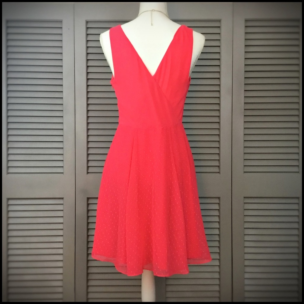 Express Fit and Flare Bright Coral Dress - Picture 4 of 9